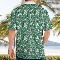 Hibiscus Bloom Island Tribal Waves Hawaiian Shirt Green Polynesian Pattern