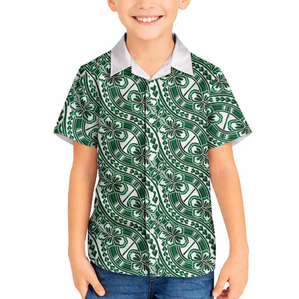 Hibiscus Bloom Island Tribal Waves Hawaiian Shirt Green Polynesian Pattern