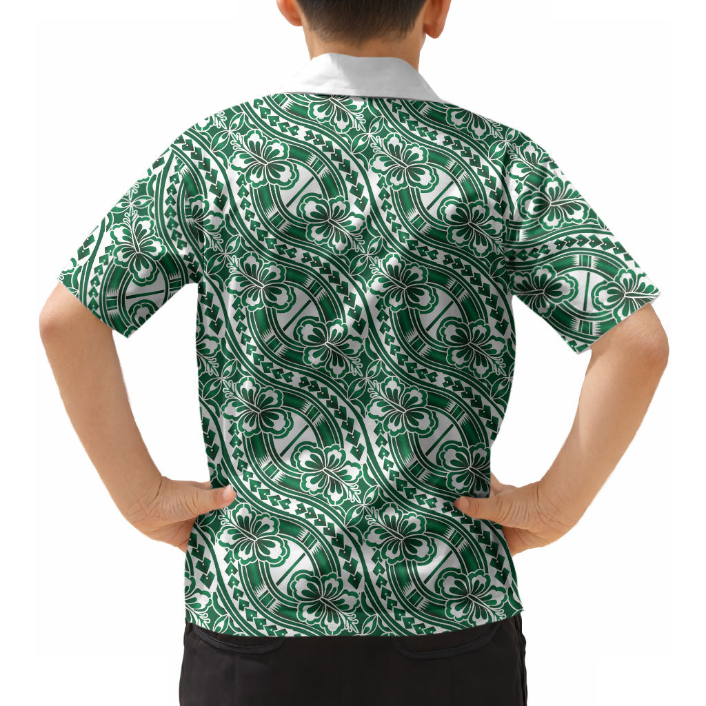 Hibiscus Bloom Island Tribal Waves Hawaiian Shirt Green Polynesian Pattern