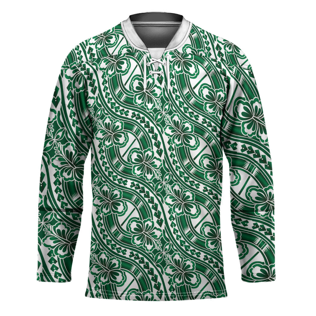 Hibiscus Bloom Island Tribal Waves Hockey Jersey Green Polynesian Pattern LT01 Unisex Green - Polynesian Pride
