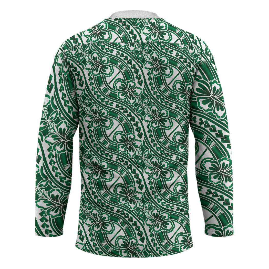 Hibiscus Bloom Island Tribal Waves Hockey Jersey Green Polynesian Pattern LT01 - Polynesian Pride