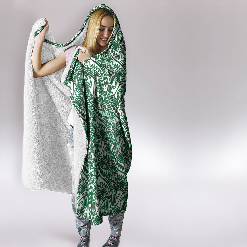 Hibiscus Bloom Island Tribal Waves Hooded Blanket Green Polynesian Pattern LT01 - Polynesian Pride