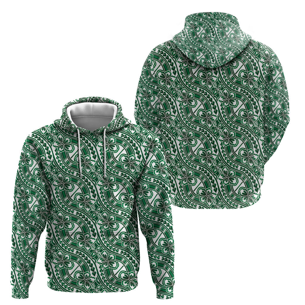Hibiscus Bloom Island Tribal Waves Hoodie Green Polynesian Pattern LT01 - Polynesian Pride