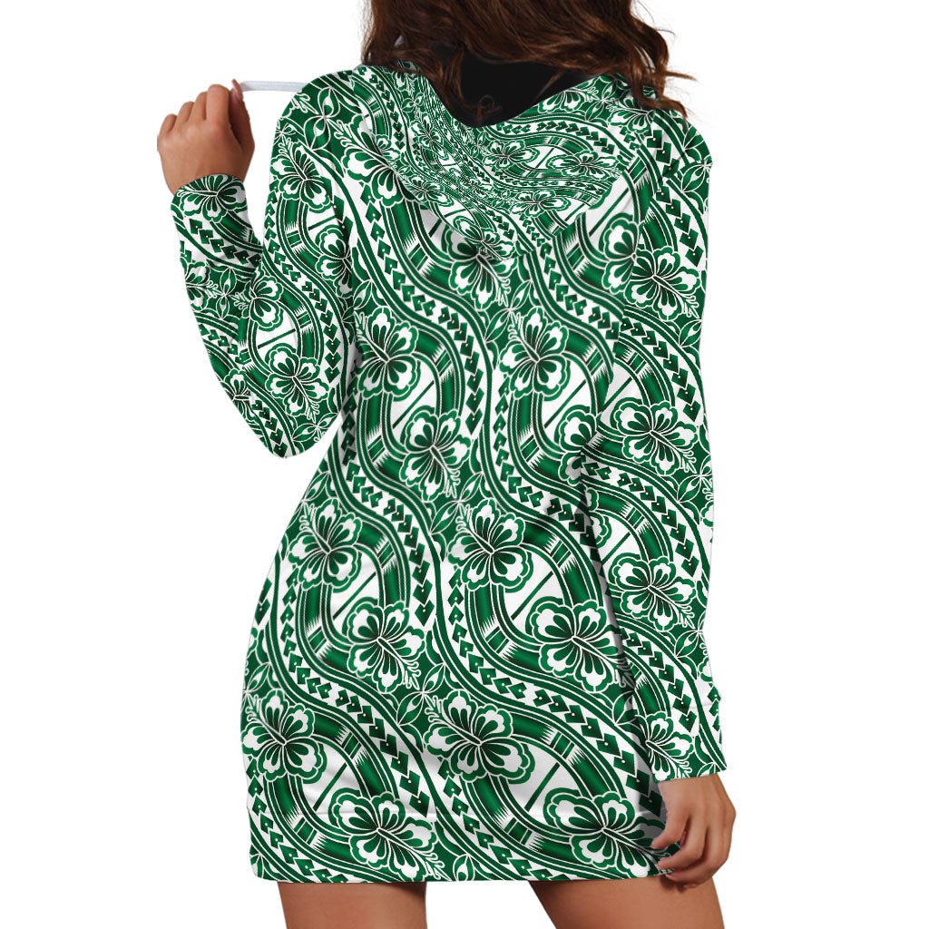Hibiscus Bloom Island Tribal Waves Hoodie Dress Green Polynesian Pattern LT01 - Polynesian Pride