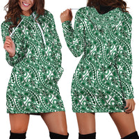 Hibiscus Bloom Island Tribal Waves Hoodie Dress Green Polynesian Pattern LT01 - Polynesian Pride
