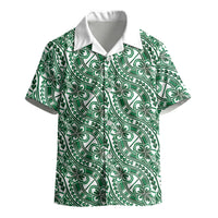 Hibiscus Bloom Island Tribal Waves Kid Hawaiian Shirt Green Polynesian Pattern