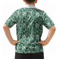 Hibiscus Bloom Island Tribal Waves Kid Hawaiian Shirt Green Polynesian Pattern