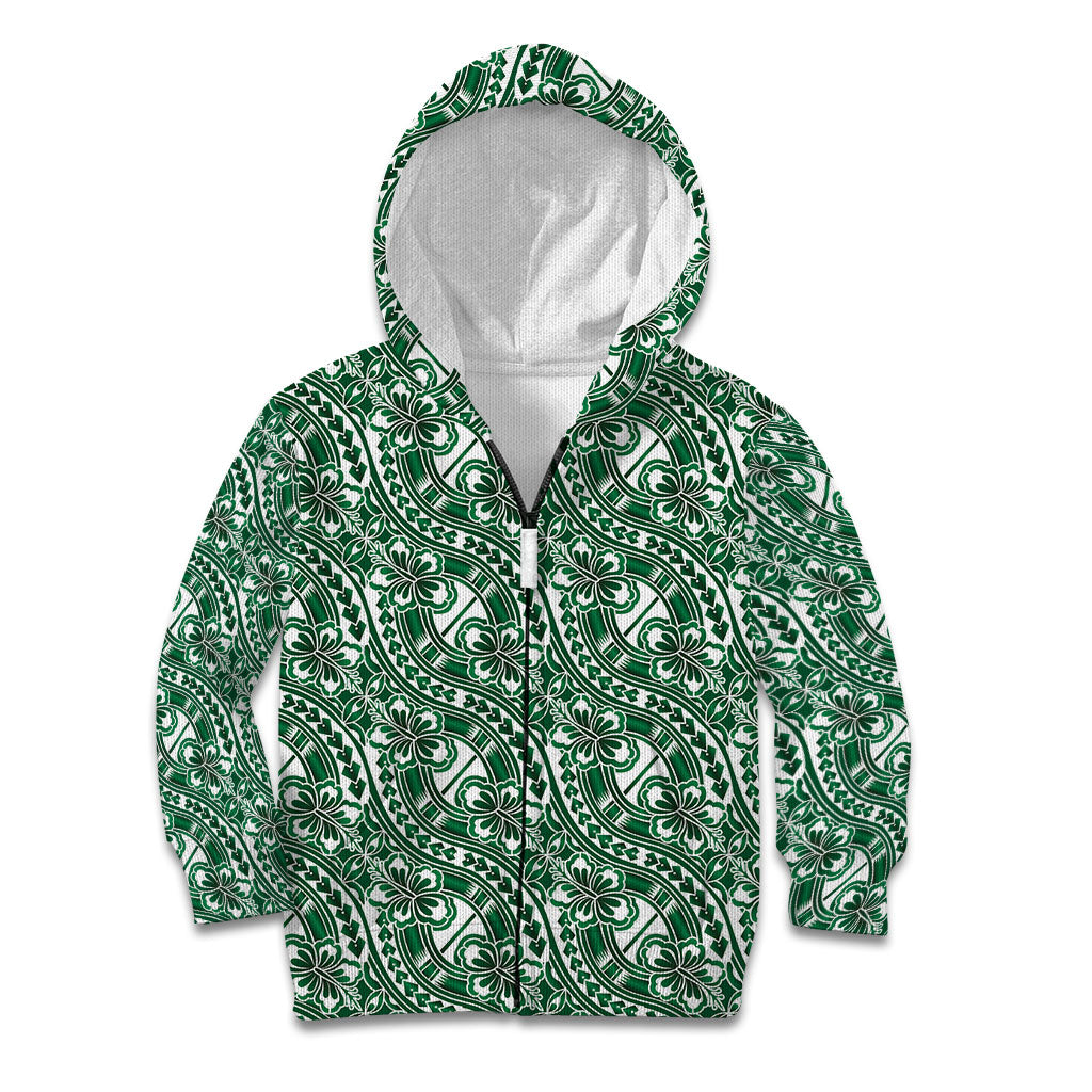 Hibiscus Bloom Island Tribal Waves Kid Hoodie Green Polynesian Pattern LT01 Zip Hoodie Green - Polynesian Pride