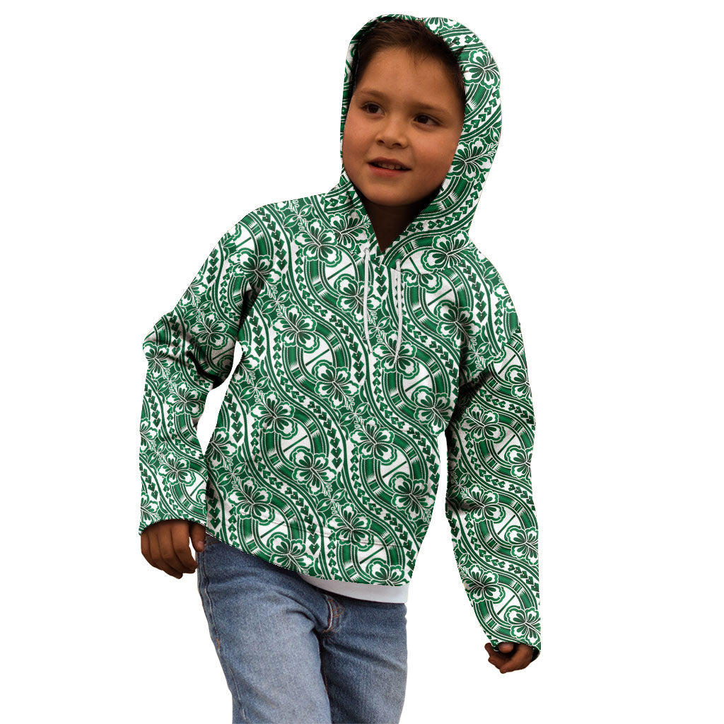 Hibiscus Bloom Island Tribal Waves Kid Hoodie Green Polynesian Pattern LT01 - Polynesian Pride
