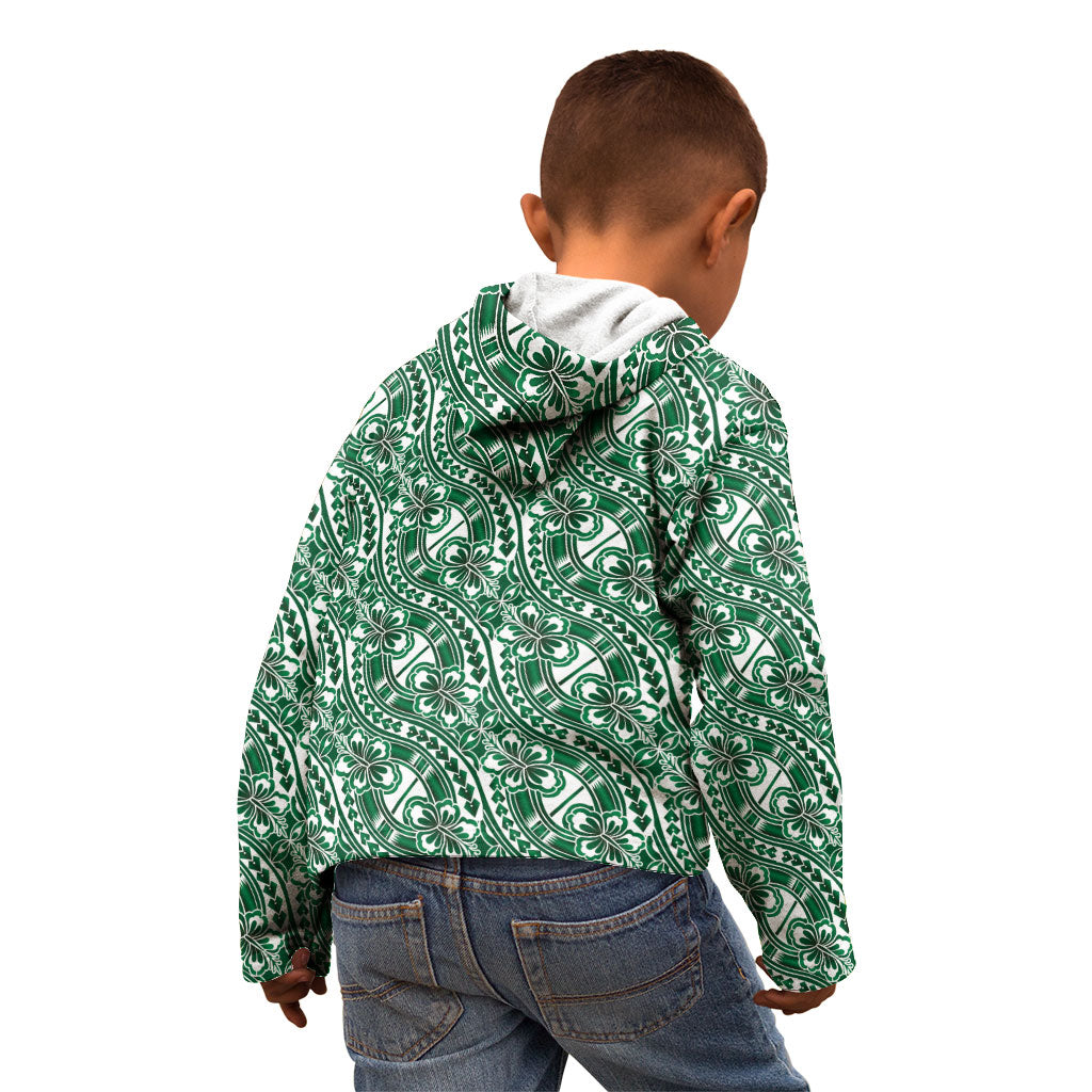 Hibiscus Bloom Island Tribal Waves Kid Hoodie Green Polynesian Pattern LT01 - Polynesian Pride
