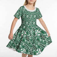 Hibiscus Bloom Island Tribal Waves Kid Short Sleeve Dress Green Polynesian Pattern LT01 - Polynesian Pride