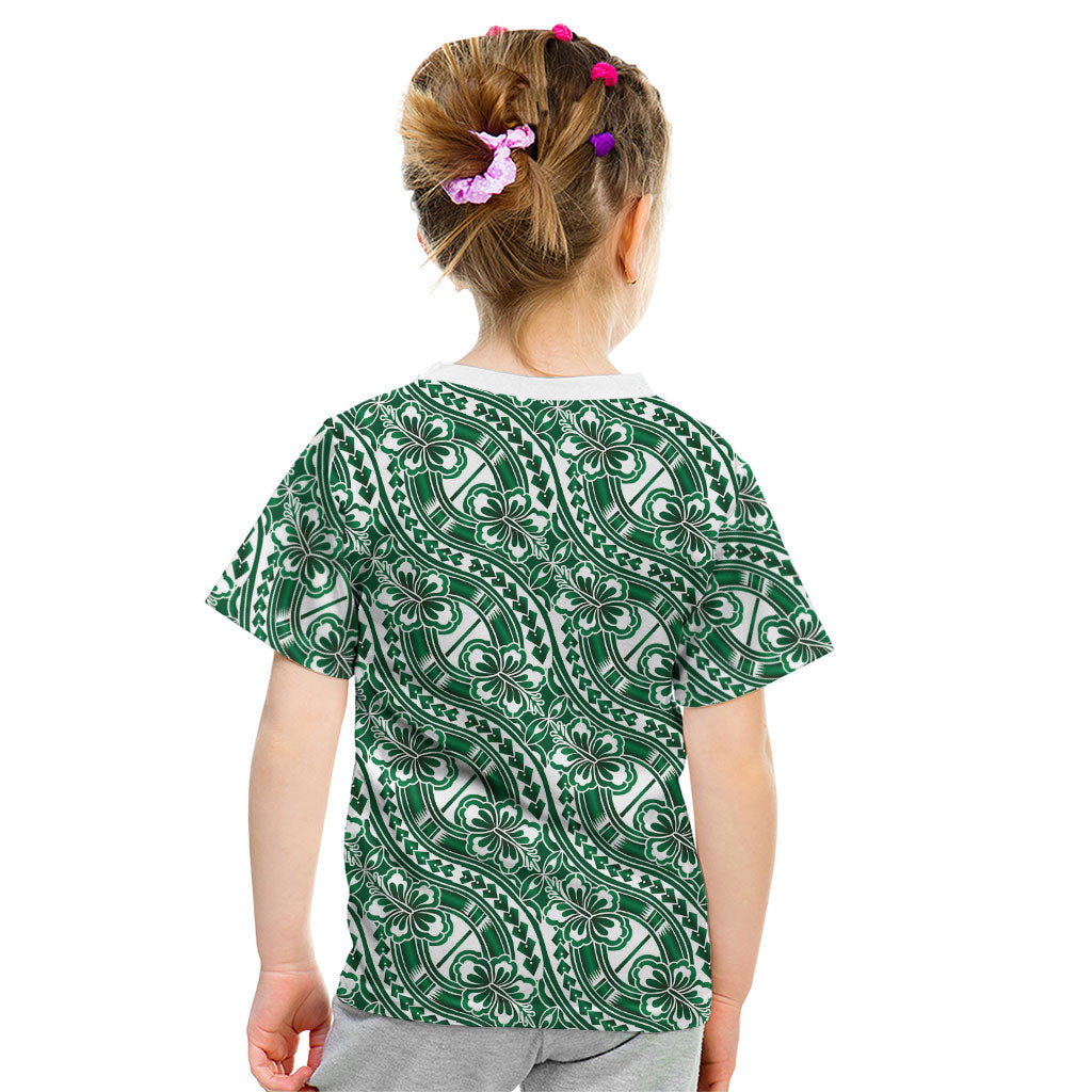 Hibiscus Bloom Island Tribal Waves Kid T Shirt Green Polynesian Pattern LT01 - Polynesian Pride