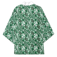 Hibiscus Bloom Island Tribal Waves Kimono Green Polynesian Pattern