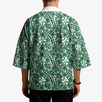 Hibiscus Bloom Island Tribal Waves Kimono Green Polynesian Pattern