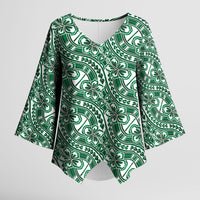 Hibiscus Bloom Island Tribal Waves Kimono Sleeve Blouse Green Polynesian Pattern LT01 Female Green - Polynesian Pride
