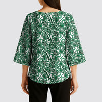 Hibiscus Bloom Island Tribal Waves Kimono Sleeve Blouse Green Polynesian Pattern LT01 - Polynesian Pride