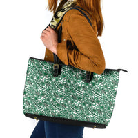 Hibiscus Bloom Island Tribal Waves Leather Tote Bag Green Polynesian Pattern LT01 Green - Polynesian Pride
