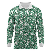 Hibiscus Bloom Island Tribal Waves Long Sleeve Polo Shirt Green Polynesian Pattern LT01 Green - Polynesian Pride