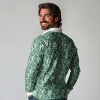 Hibiscus Bloom Island Tribal Waves Long Sleeve Polo Shirt Green Polynesian Pattern LT01 - Polynesian Pride