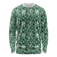 Hibiscus Bloom Island Tribal Waves Long Sleeve Shirt Green Polynesian Pattern
