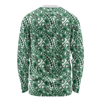 Hibiscus Bloom Island Tribal Waves Long Sleeve Shirt Green Polynesian Pattern