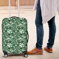 Hibiscus Bloom Island Tribal Waves Luggage Cover Green Polynesian Pattern