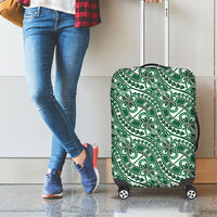 Hibiscus Bloom Island Tribal Waves Luggage Cover Green Polynesian Pattern