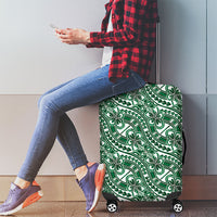 Hibiscus Bloom Island Tribal Waves Luggage Cover Green Polynesian Pattern