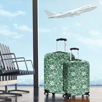 Hibiscus Bloom Island Tribal Waves Luggage Cover Green Polynesian Pattern