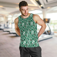 Hibiscus Bloom Island Tribal Waves Men Tank Top Green Polynesian Pattern