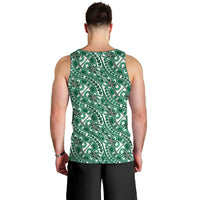 Hibiscus Bloom Island Tribal Waves Men Tank Top Green Polynesian Pattern