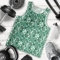 Hibiscus Bloom Island Tribal Waves Men Tank Top Green Polynesian Pattern