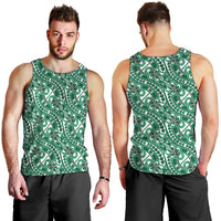 Hibiscus Bloom Island Tribal Waves Men Tank Top Green Polynesian Pattern