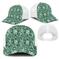 Hibiscus Bloom Island Tribal Waves Mesh Trucker Cap Green Polynesian Pattern