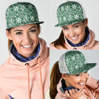 Hibiscus Bloom Island Tribal Waves Mesh Trucker Cap Green Polynesian Pattern