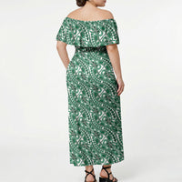 Hibiscus Bloom Island Tribal Waves Off Shoulder Maxi Dress Green Polynesian Pattern LT01 - Polynesian Pride