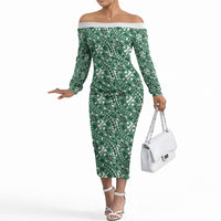 Hibiscus Bloom Island Tribal Waves Off The Shoulder Long Sleeve Dress Green Polynesian Pattern LT01 Women Green - Polynesian Pride
