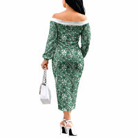 Hibiscus Bloom Island Tribal Waves Off The Shoulder Long Sleeve Dress Green Polynesian Pattern LT01 - Polynesian Pride