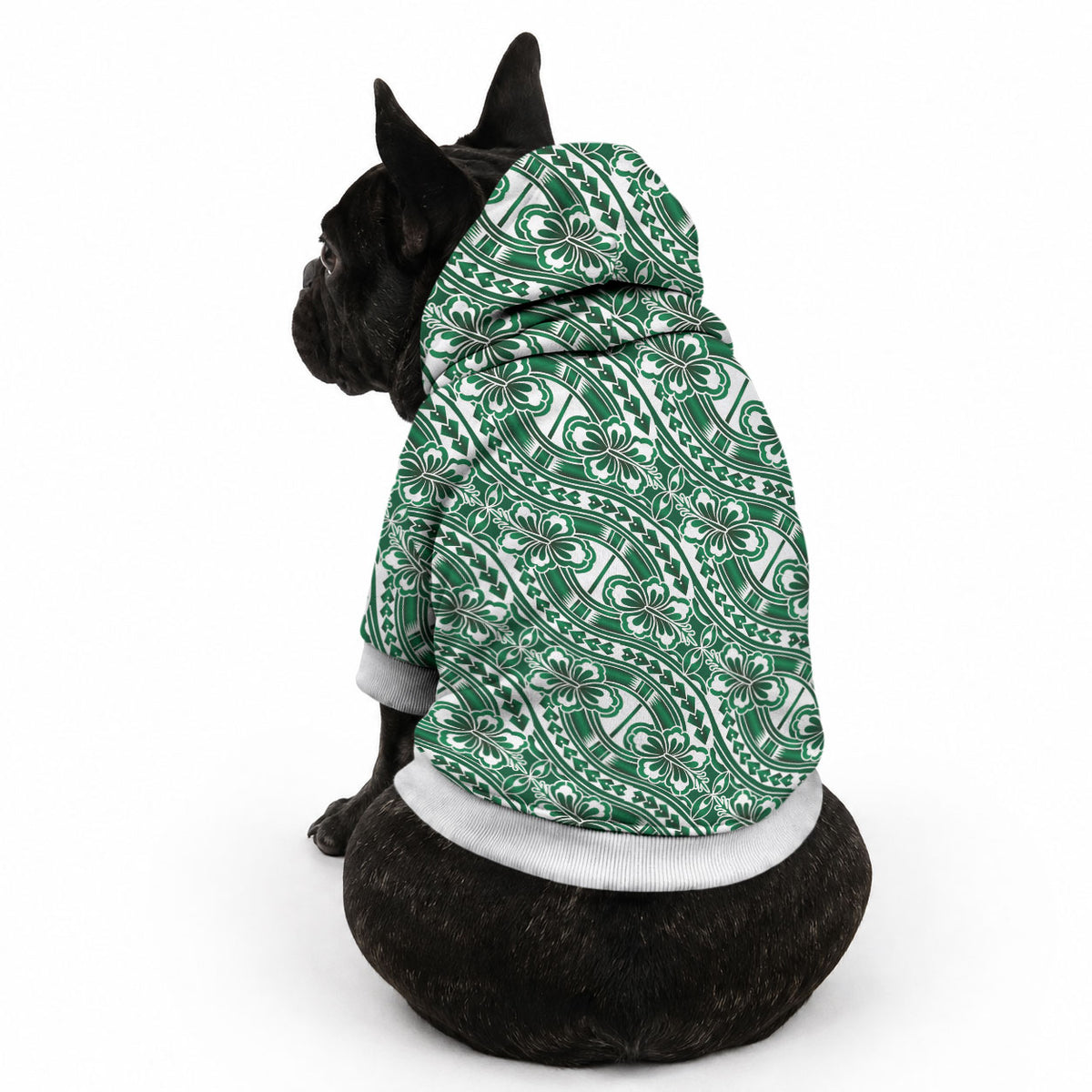 Hibiscus Bloom Island Tribal Waves Pet Hoodie Green Polynesian Pattern