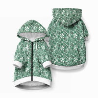 Hibiscus Bloom Island Tribal Waves Pet Hoodie Green Polynesian Pattern