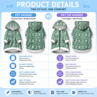 Hibiscus Bloom Island Tribal Waves Pet Hoodie Green Polynesian Pattern