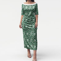 Hibiscus Bloom Island Tribal Waves Puletasi Green Polynesian Pattern