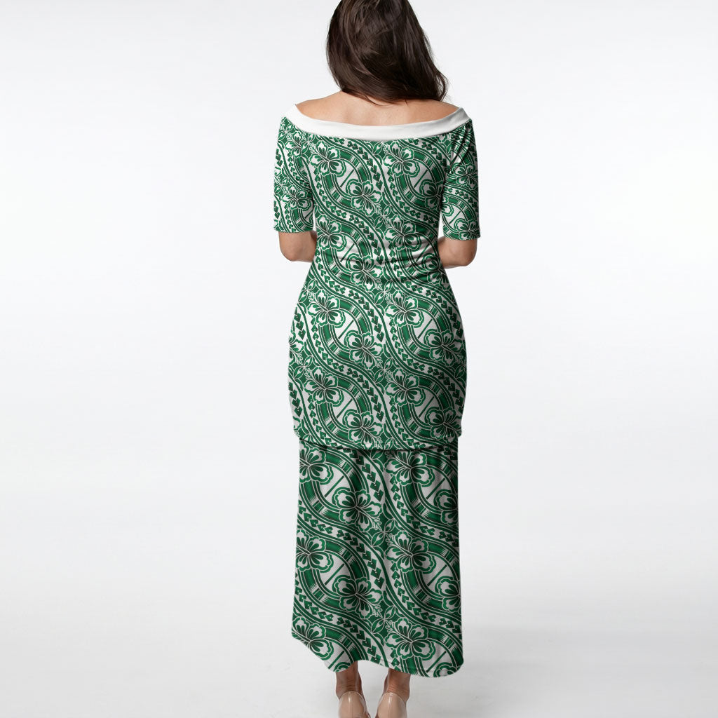 Hibiscus Bloom Island Tribal Waves Puletasi Green Polynesian Pattern
