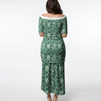 Hibiscus Bloom Island Tribal Waves Puletasi Green Polynesian Pattern