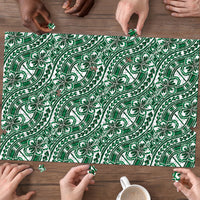 Hibiscus Bloom Island Tribal Waves Puzzle Green Polynesian Pattern