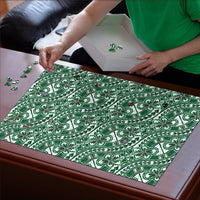 Hibiscus Bloom Island Tribal Waves Puzzle Green Polynesian Pattern
