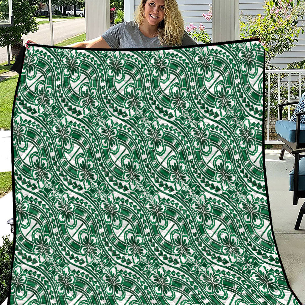 Hibiscus Bloom Island Tribal Waves Quilt Green Polynesian Pattern