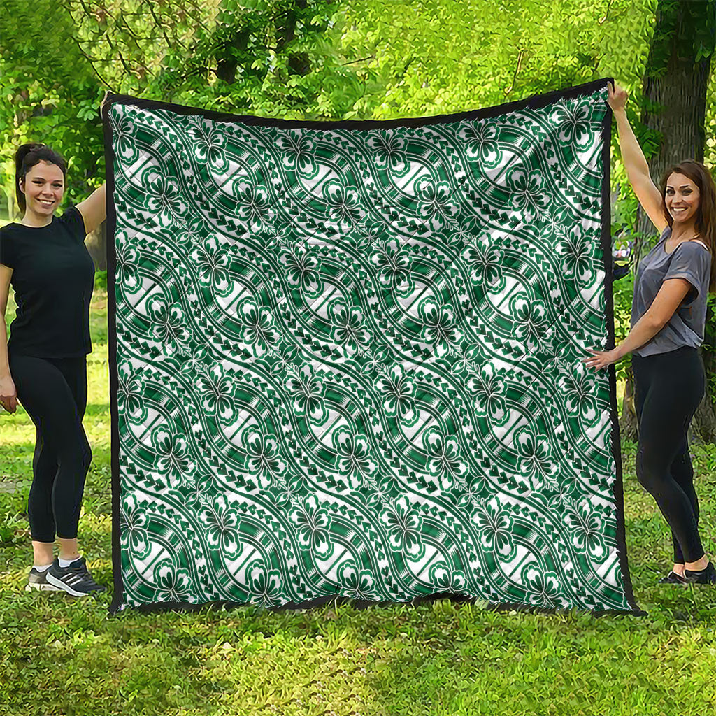 Hibiscus Bloom Island Tribal Waves Quilt Green Polynesian Pattern
