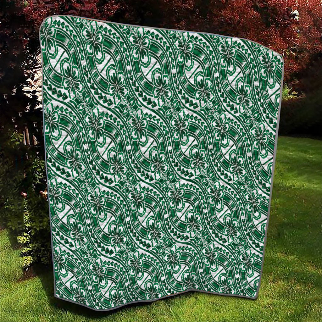Hibiscus Bloom Island Tribal Waves Quilt Green Polynesian Pattern