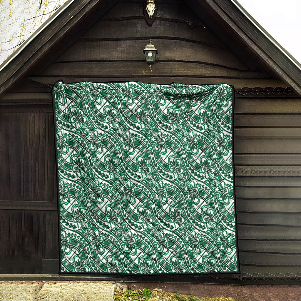 Hibiscus Bloom Island Tribal Waves Quilt Green Polynesian Pattern
